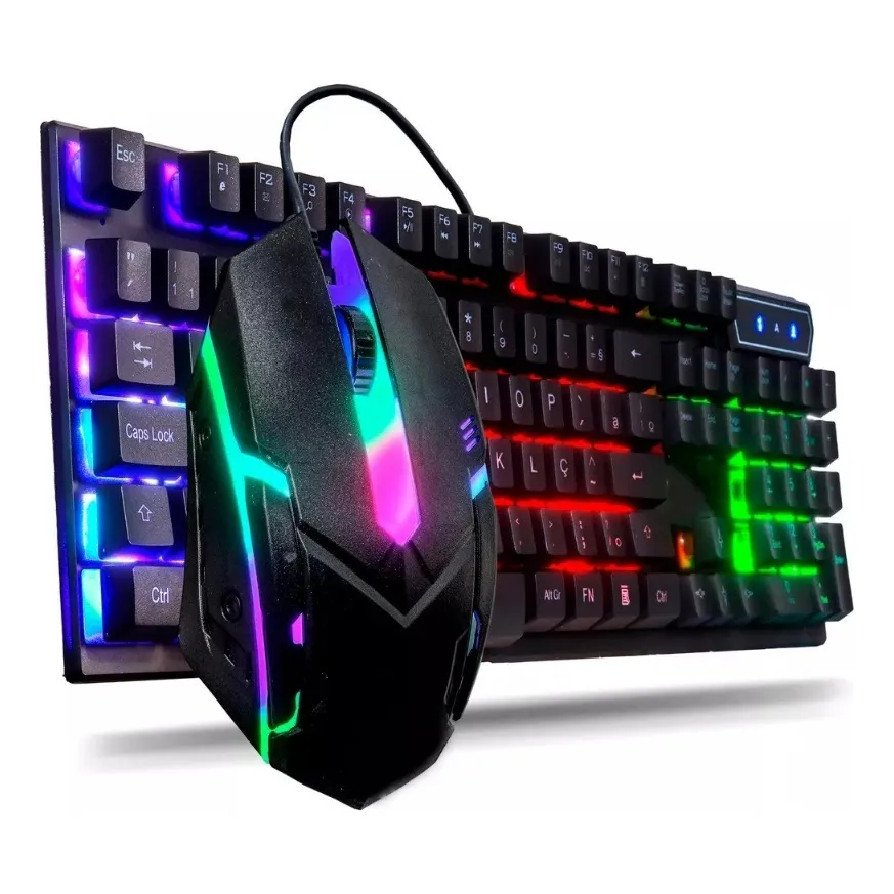 Kit Teclado e Mouse USB Gamer Iluminado Rgb Semi Mecânico Abnt2 Usb Pc Ps4 Ps5 Jogos