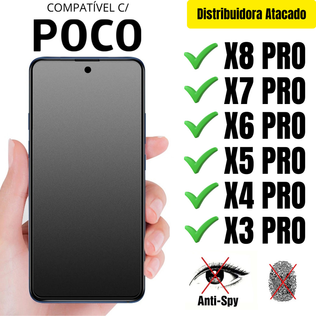 Película Cerâmica Privacidade Fosca 3D P/ Poco X7 Pro / X6 Pro / X5 Pro / X4 Pro / X3 Pro Matte AntiSpy - Envio Rápido