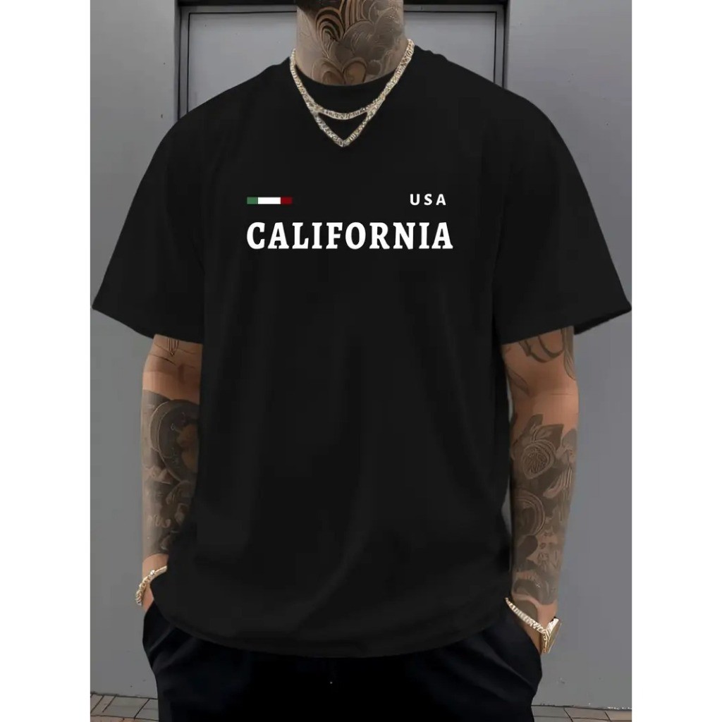 Camiseta Masculina Califórnia Camisa 100% Algodão Estampada Street Wear Básica