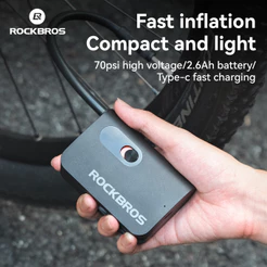 ROCKBROS Mini Bomba Elétrica 70PSI Sem Fio Inflação Rápida AV/FV Leve Compacta MTB Bicicleta De Estrada Motocicleta Infl