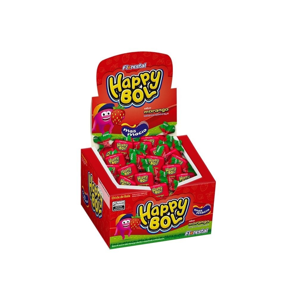Chiclete Florestal Happy Bola Morango 140g em Oferta na Shopee