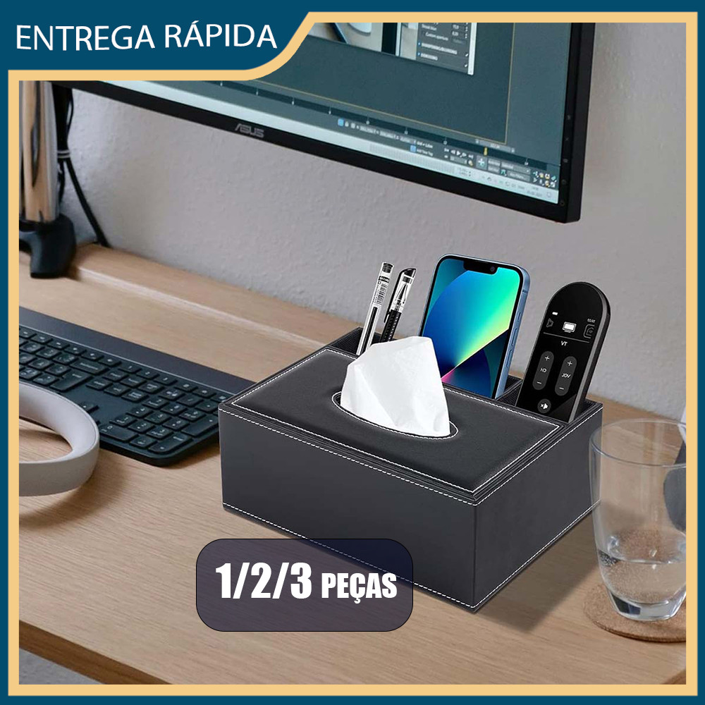 1/2/3 Caixas de lenços de couro preto Caixas de lenços multiusos Caixas de armazenamento