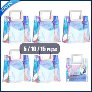 5/10/15 sacolas de PVC com alças 20x18x10cm sacolas azuis para presentes Para festas, casamentos e ocasiões festivas