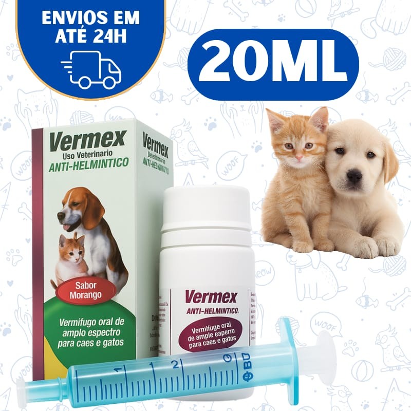 Vermífugo Pet Cães Gato Filhote 20ml Líquido Vermex Original em Oferta na Shopee
