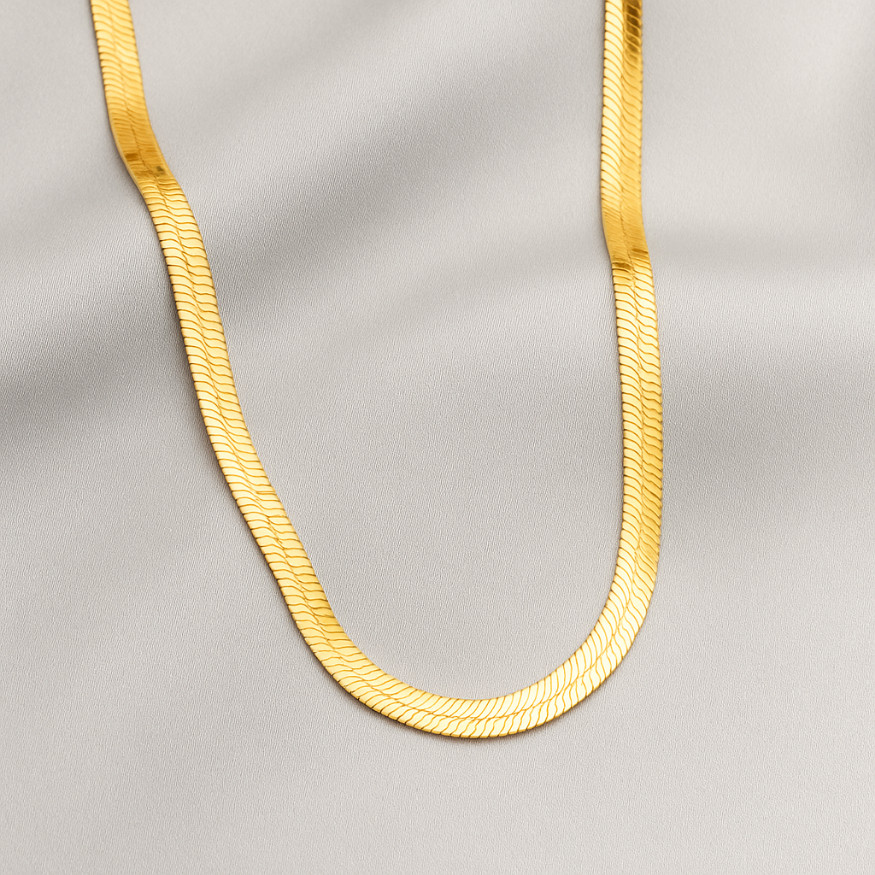 Colar Dourado Tipo Fita Feminino, Malha Italiana Grossa Folheado a Ouro 18k