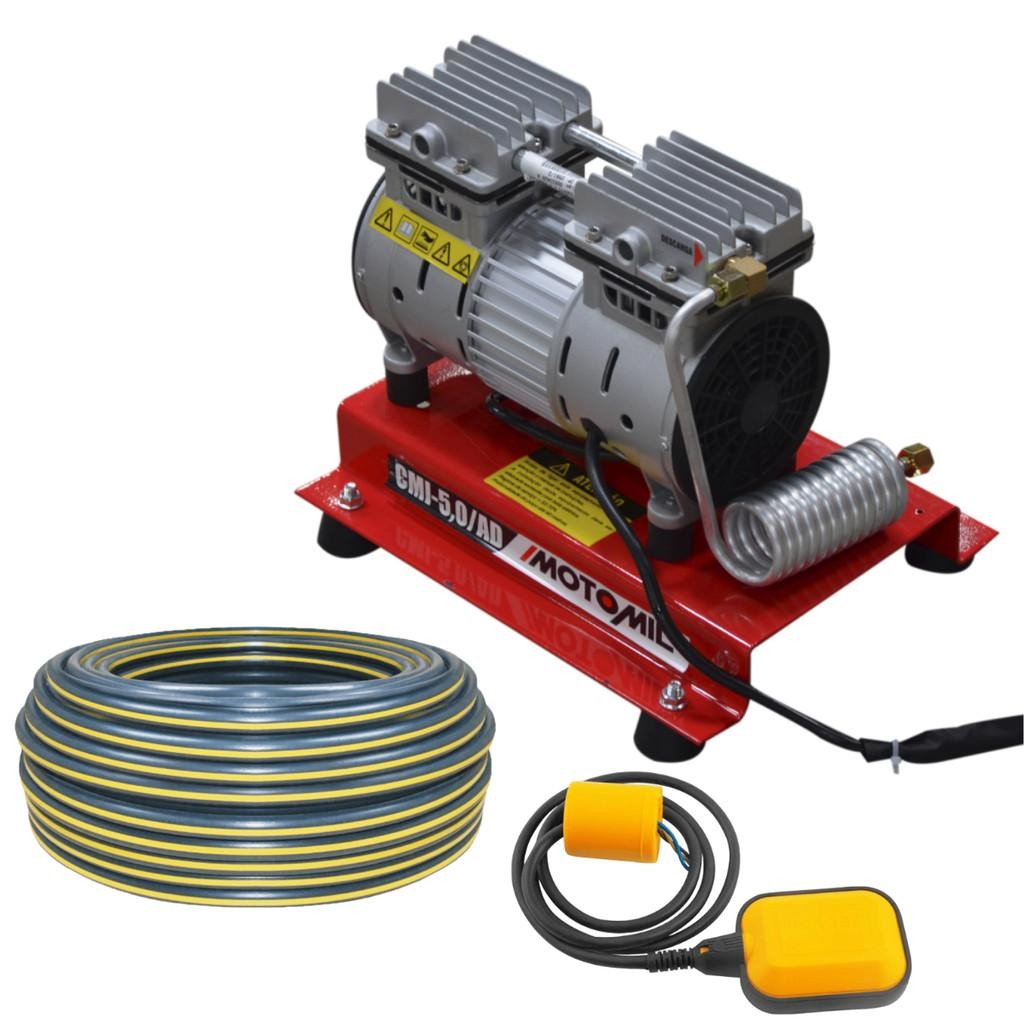 Compressor De Poço Silencioso 1000w 141L/m Monofasico Motomil 100m de Mangueira
