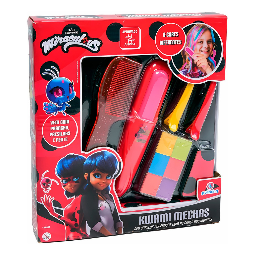 Kit Beleza Infantil Ladybug Com Kwami Mechas Chapinha Pente Colorido