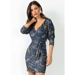 Vestido Faixa Amarrar Floral Marinho Quintess