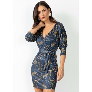 Vestido Faixa Amarrar Floral Marinho Quintess em Oferta na Shopee