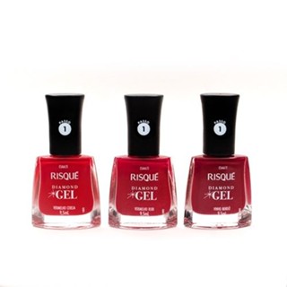 Kit Top Vermelhos Diamond Gel Risqué - 3 esmaltes em Oferta na Shopee