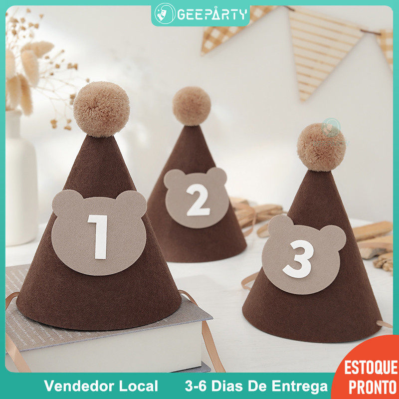 GeeParty - Chapéu de Aniversário de Ursinho com Número para Decoração de Festa Boho
