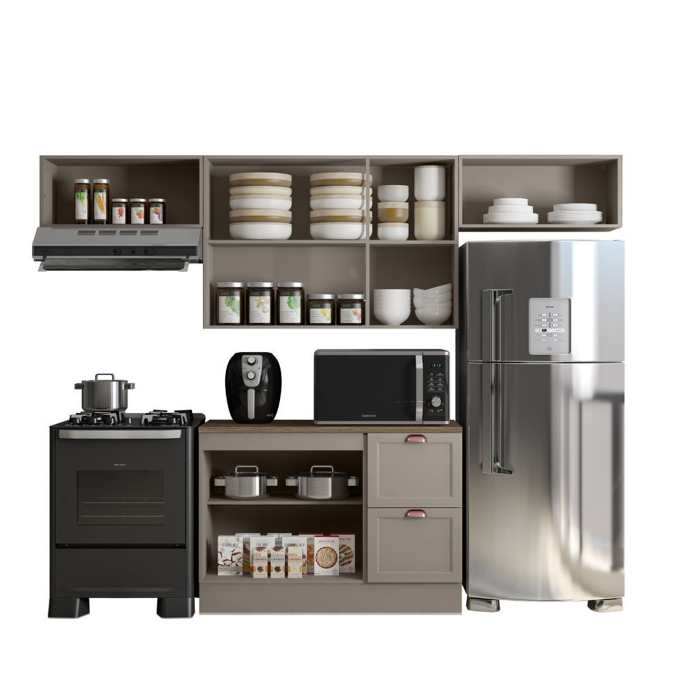 Composição Cozinha Modulada Olivia 4 Peças 7 Portas com Tampo Poliman Móveis
