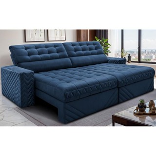 Sofá Retrátil e Reclinável 3,00m Molas Ensacadas Max Spring Velusoft Azul Cama inBox em Oferta na Shopee