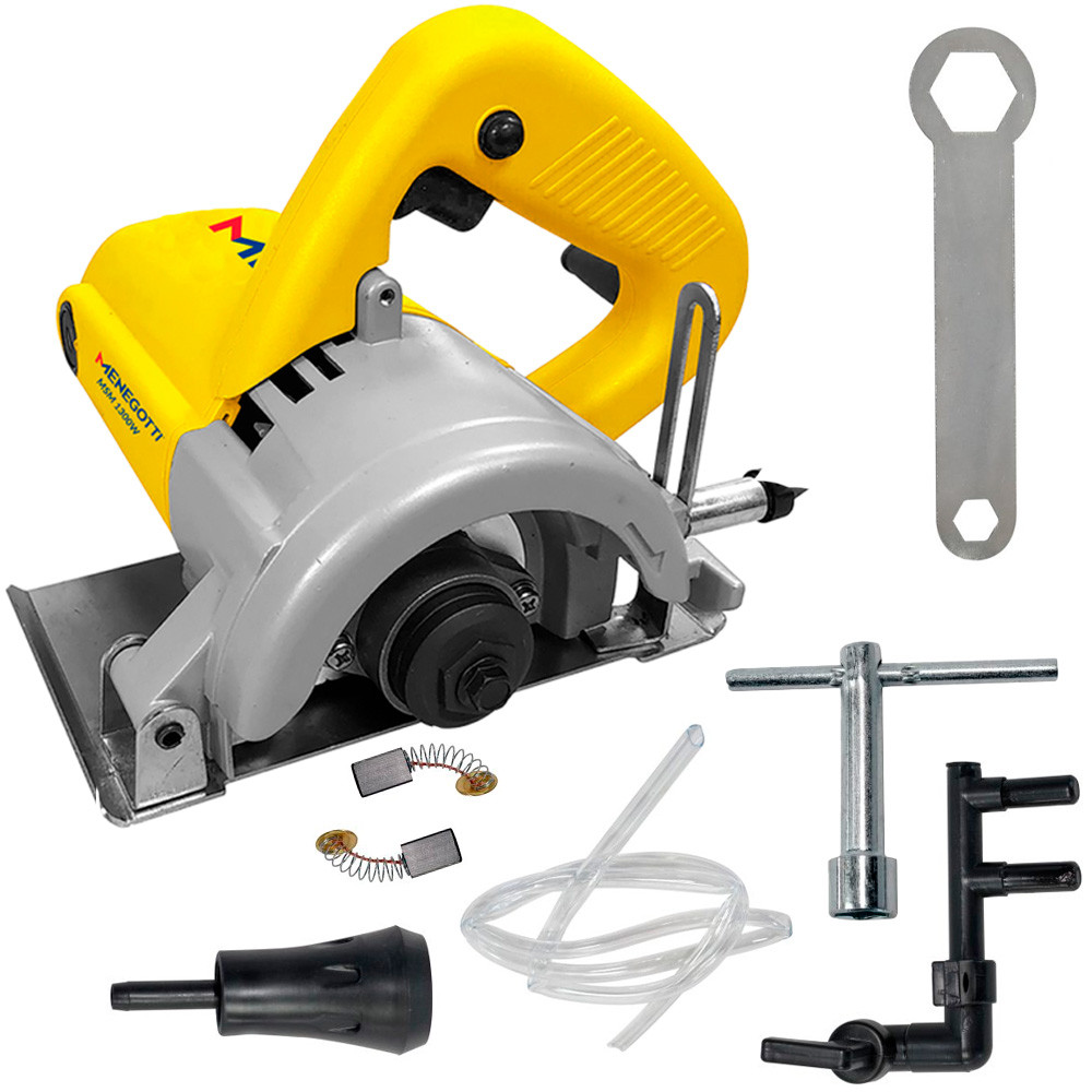 Kit Serra Mármore Profissional Menegotti 220V 60hz MSM 1300W 13000RPM com Chaves e Adaptadores