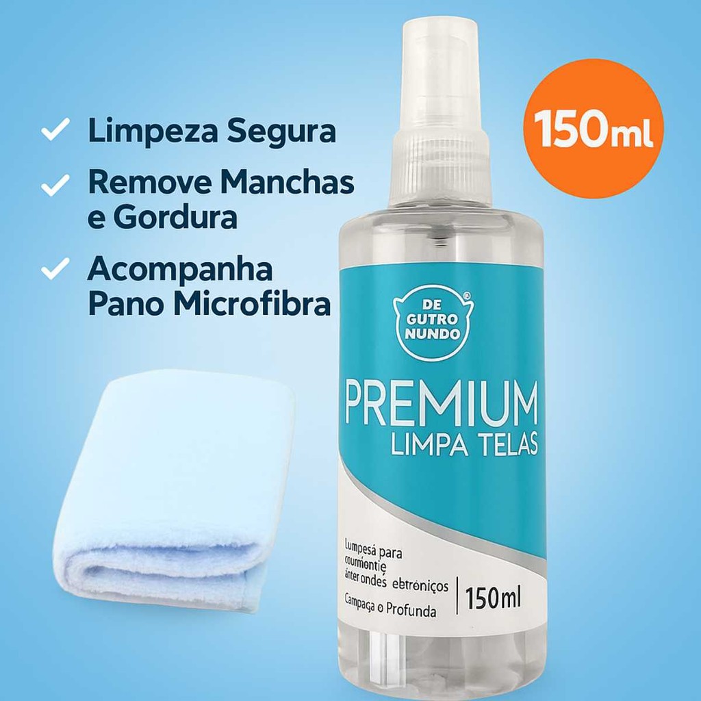 Limpa Telas e desengordurante Celuar Tvs Notebook Tablet Vidro 150ml + Pano Microfibra todos os tipos de Telas