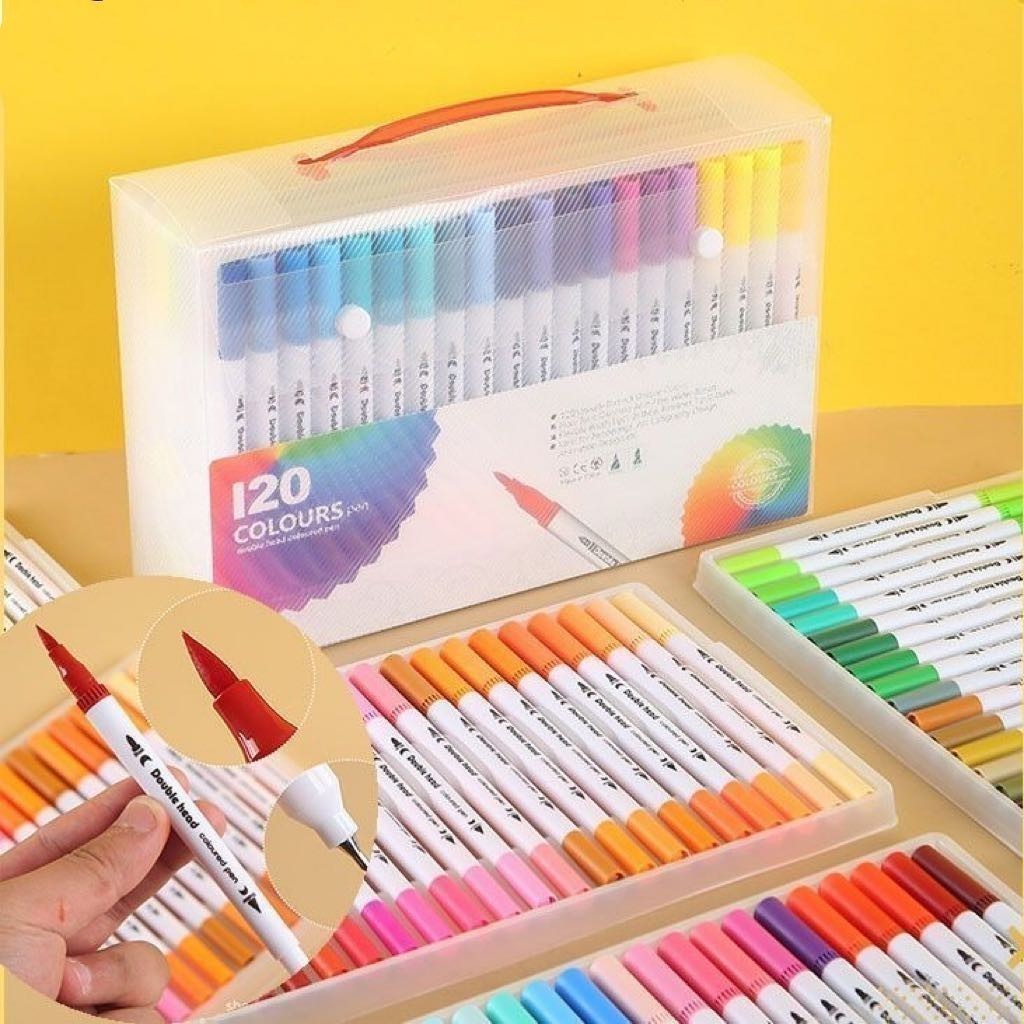 Kit 24/36/48/60/80 Cores Caneta 2 em 1 Brush Lettering e Ponta Fina Dual Pen Canetinha Colorir Desenho Moby