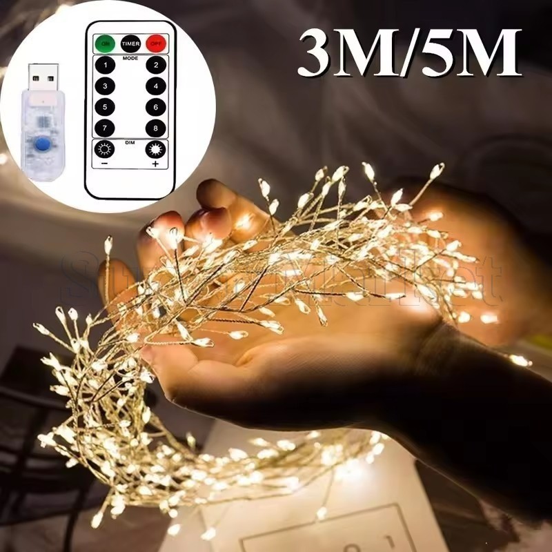 Luzes LED De Fogos De Artifício USB Com Controle Remoto-Lâmpada De Fada De Corda Branca Quente Bateria-Luz De Guirlanda