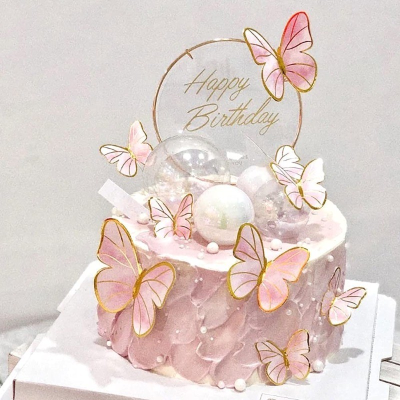 22 Pçs Rosa Bronzeamento Borboleta Bolo Topper 3D Decorações De Festa De Aniversário Decoração Do De Casamento Meninas E