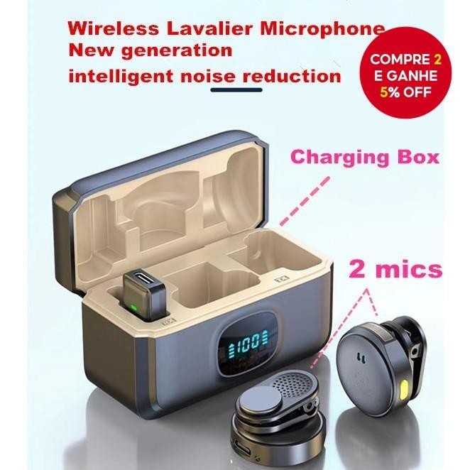 Microfone De Lapela Sem Fio Magnético Com Caixa De Carregamento Para Celular Vlog Videoke Ensino