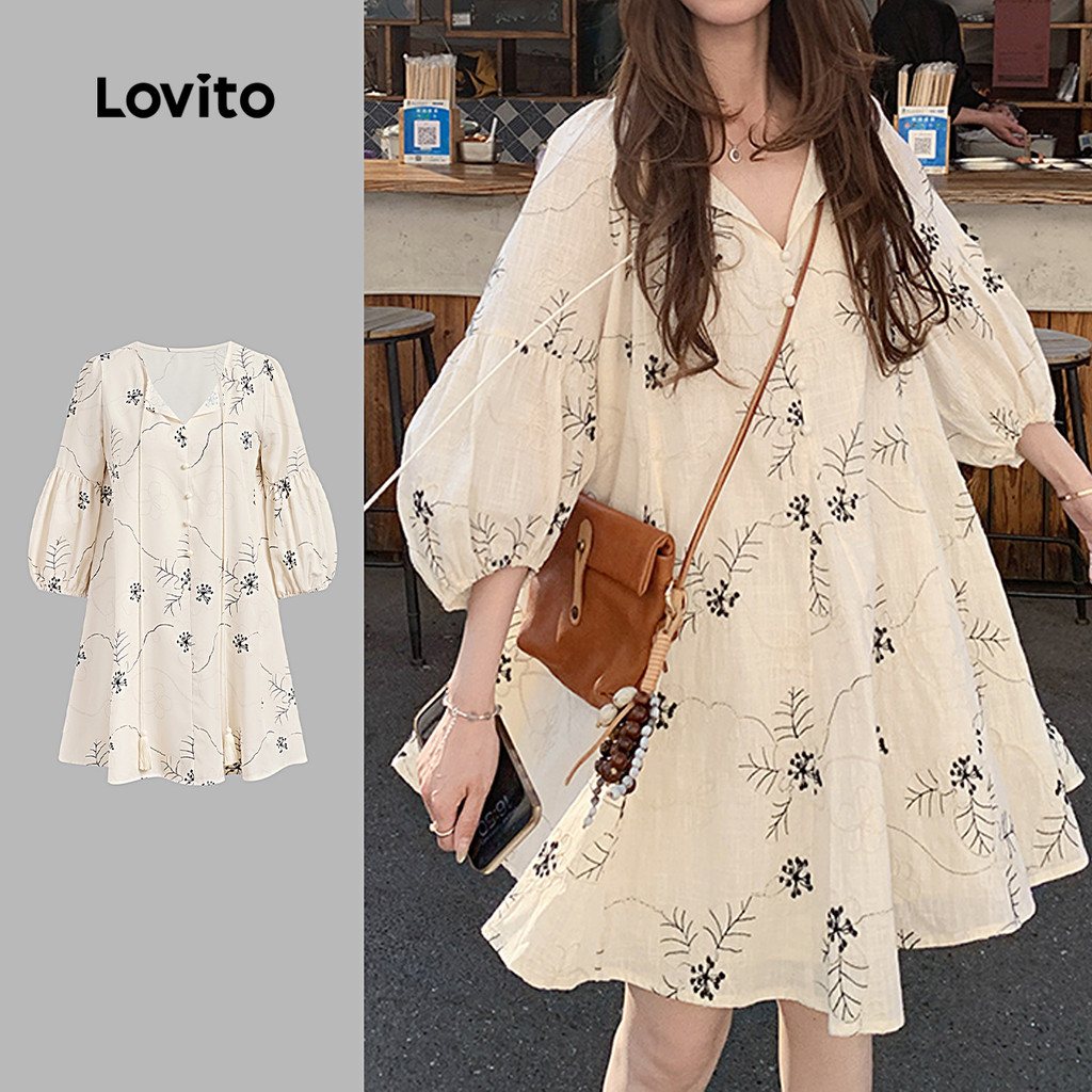 (NEW) Lovito Vestido Casual de Primavera/verão Off White para mulheres L156AD285