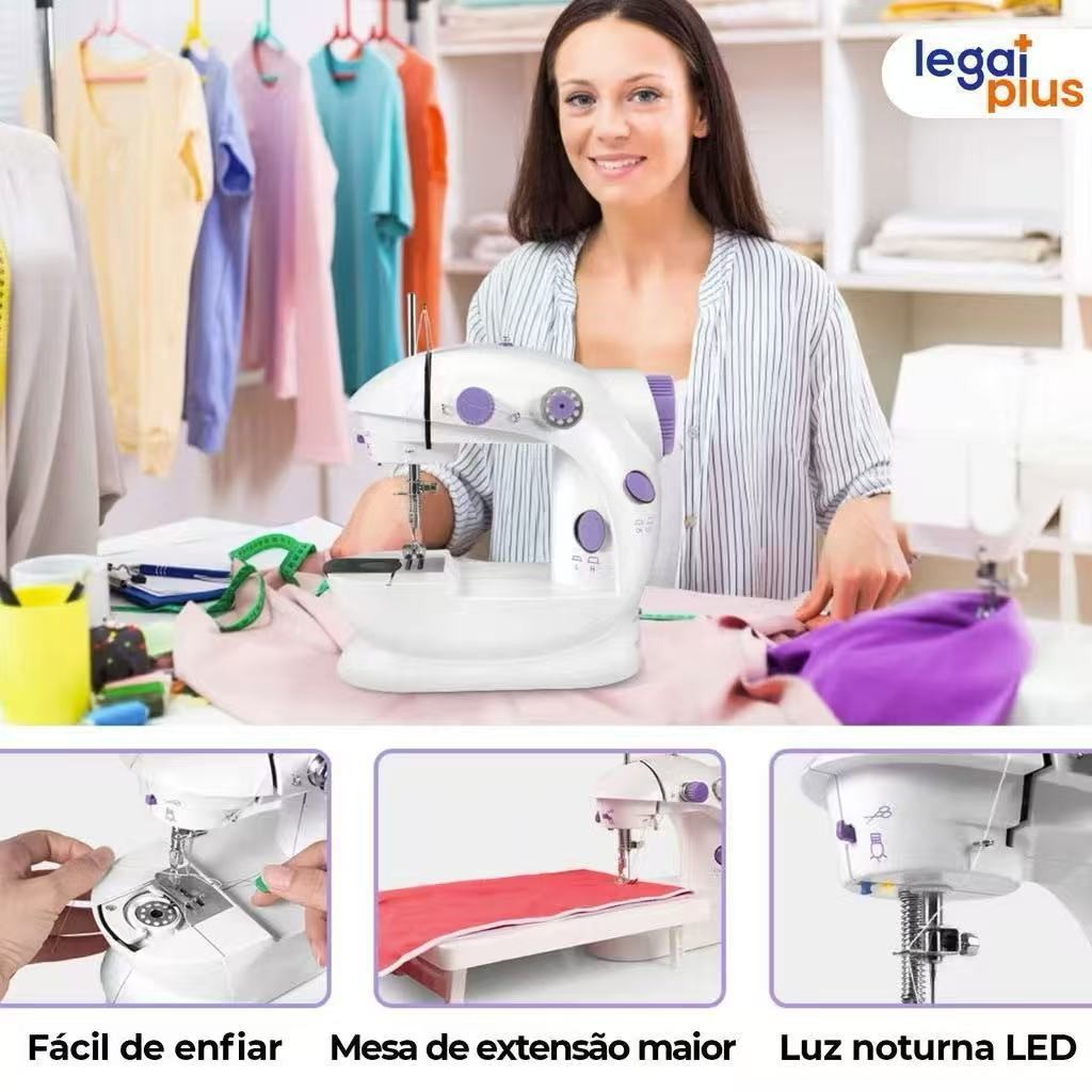 Mini Máquina Costura Portátil Com Pedal Elétrica Costureira Bivolt 110V/220V NOVO