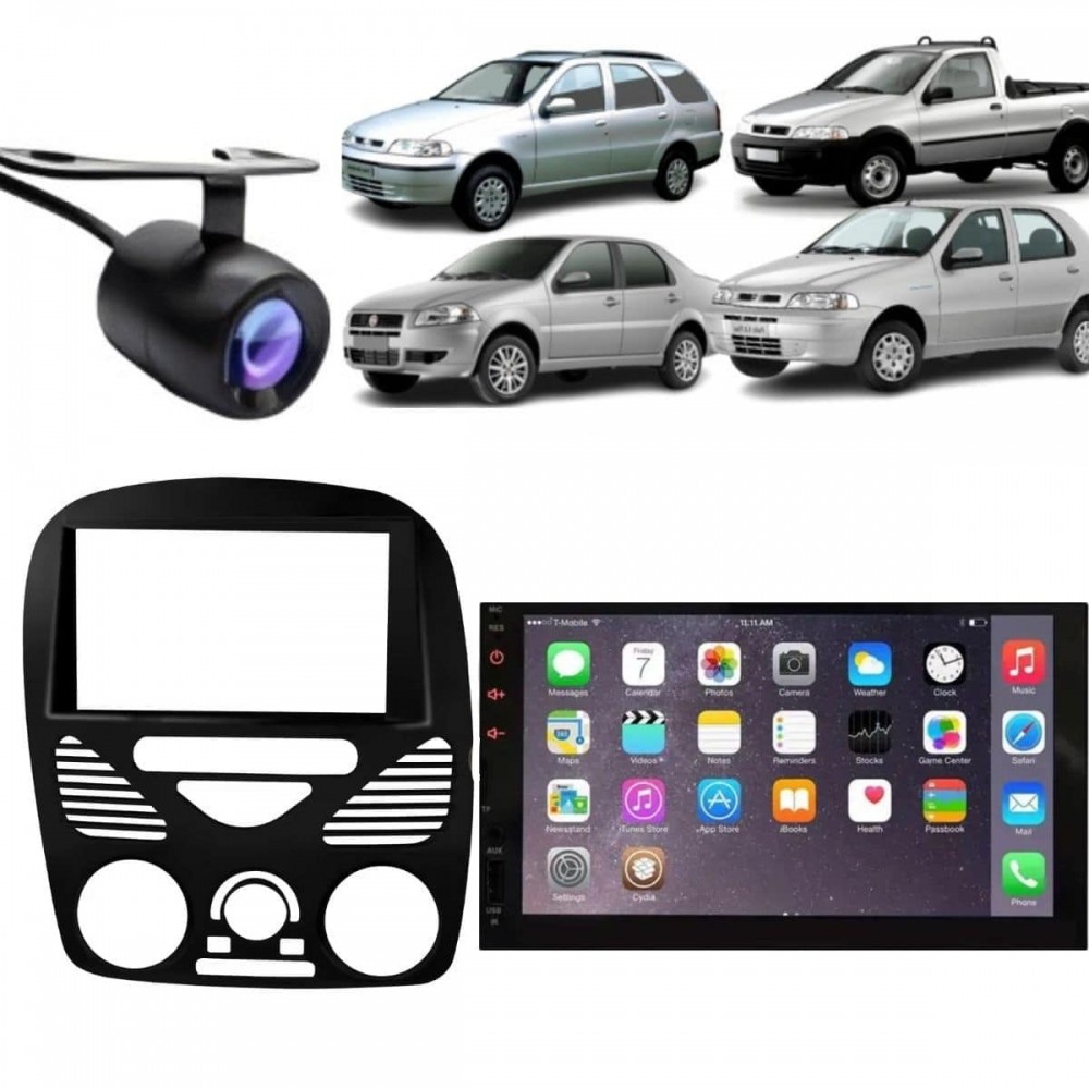Central Multimídia Mp5 Fiat Palio G3 Câmera Moldura Tela Preto