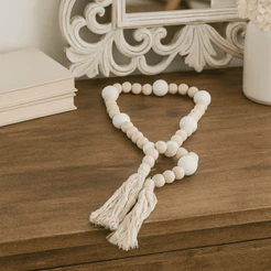 Colar De Mesa Adorno Decorativo Madeira Natural Artesanal 110cm Boho