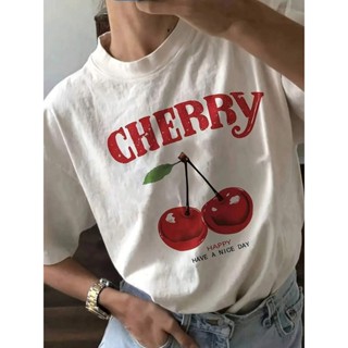 Camiseta Feminina T Shit Fashion Algodão Plus Size Infantil Cherry Cereja moda Streetwear Moda Over em Oferta na Shopee