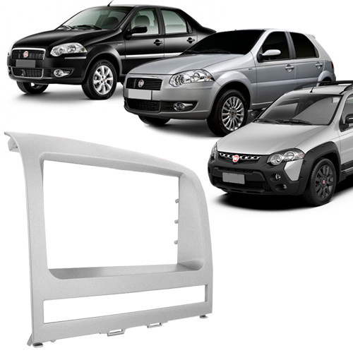 Moldura 2 Din Palio Strada Siena 2005 à 2011 Prata Painel Central Multimidia 6.2 e 7 Polegadas Mp5