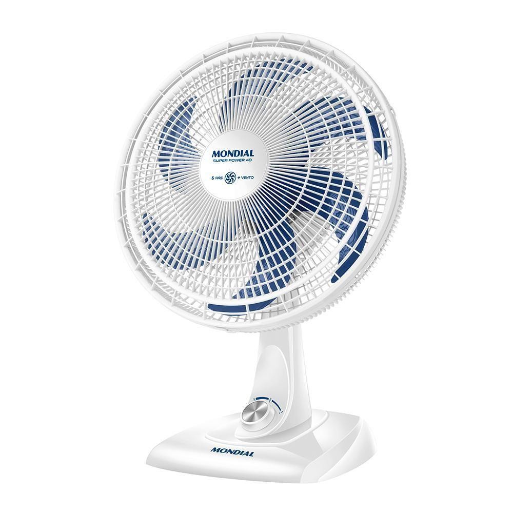 Ventilador De Mesa Mondial Super Power 6 Pás 140W 40cm Branco E Azul VSP-40-W 110V