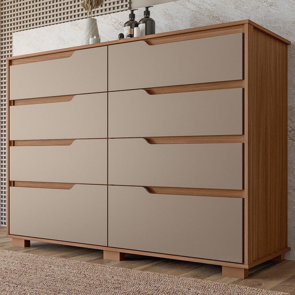 Cômoda para Quarto 8 Gavetas 147cm Georgia Carvalho/Fendi em Oferta na Shopee