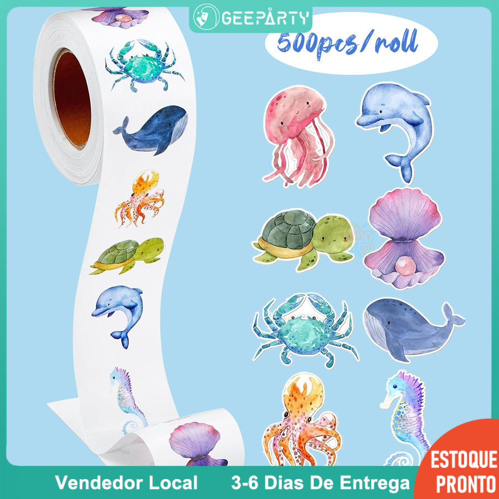 GeeParty Rolo com 500 Adesivos Tema Sereia/Mar - Decoração Festa Aniversário Infantil