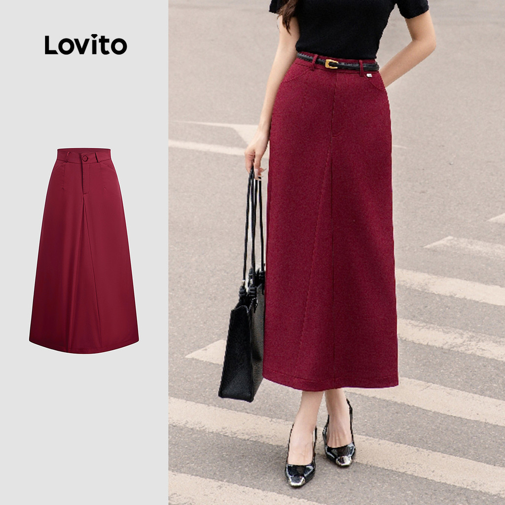 (NEW) Lovito Saia Elegante com Zíper Primavera/verão Saia Vermelha para mulheres L154ED305 em Oferta na Shopee