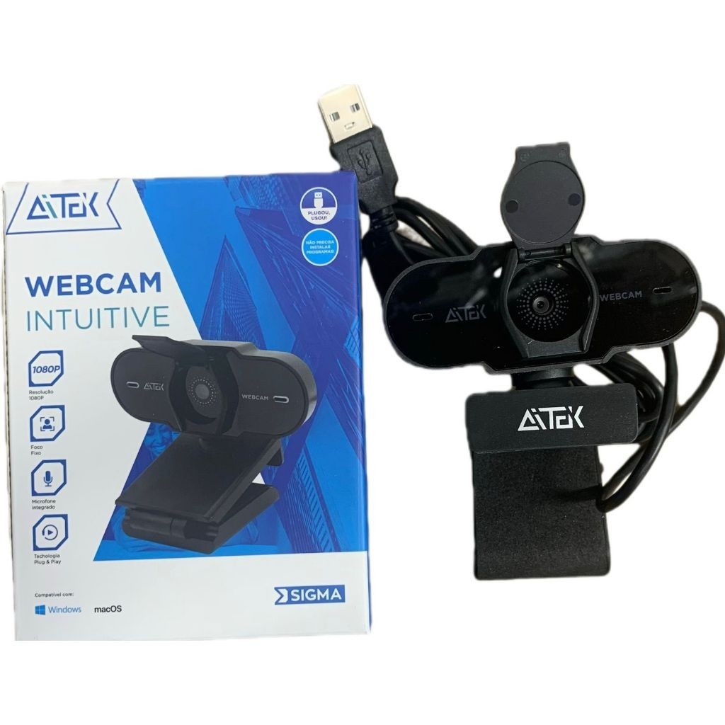 AITEK Webcams intuitivas W420 resolução 1080 Foco automático plug-and-play Microfone integrado