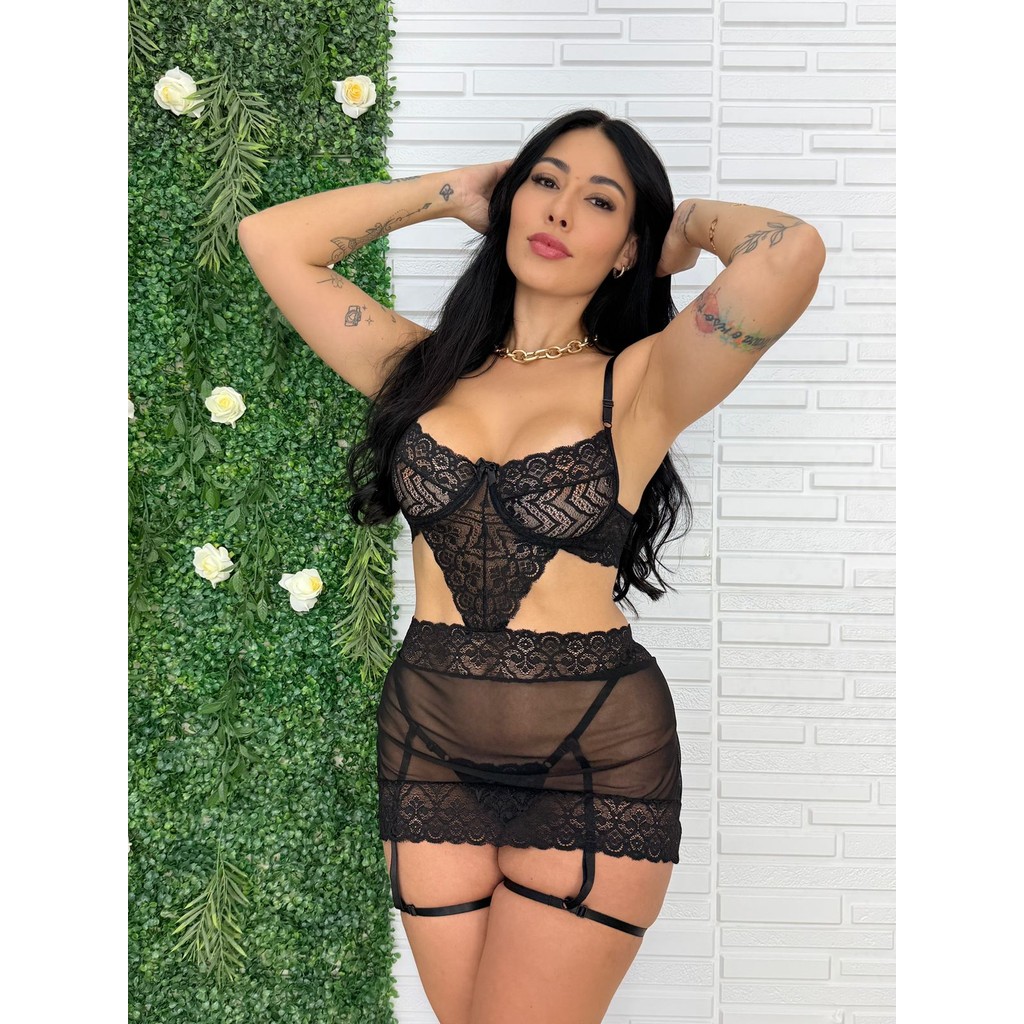 Conjunto Camisola + Calcinha em tule SEDUÇÃO em Oferta na Shopee