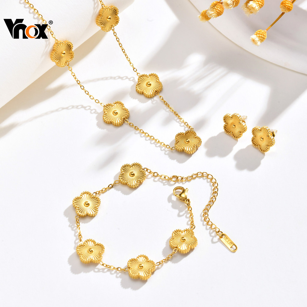 Conjunto De Brincos De Pulseiras De Colares De Ouro Vnox , Corrente De Pulseira De Flores , Conjuntos De Joias Florais S