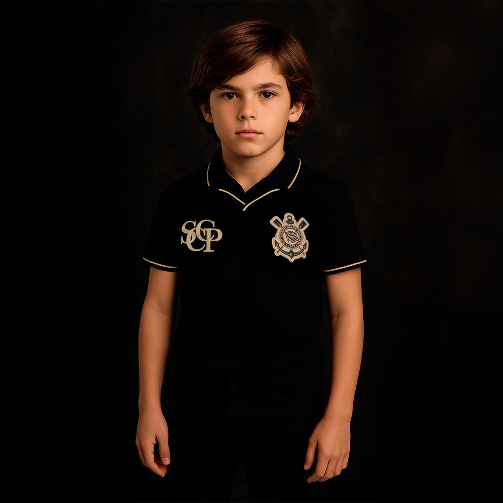 Camisa Polo Corinthians Ouro Infantil Juvenil Unissex