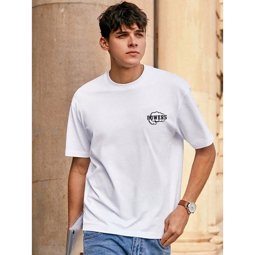 Camiseta Masculina Manga Curta Estampa Gráfica Criativa Cartoon Printed Powers Camiseta Casual Versátil Confortável 