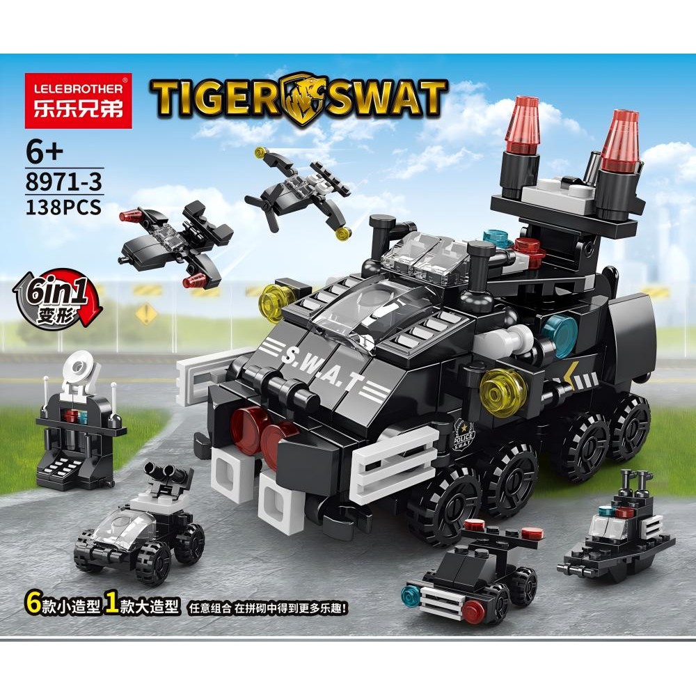 Kit Bricks 6 em 1 Montar Robô, Trem, Polícia | Brinquedo Educativo Compatível Infantil