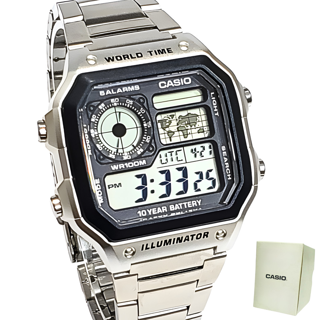 Relógio Casio Masculino Digital Horário Mundial AE-1200WHD-1AVDF