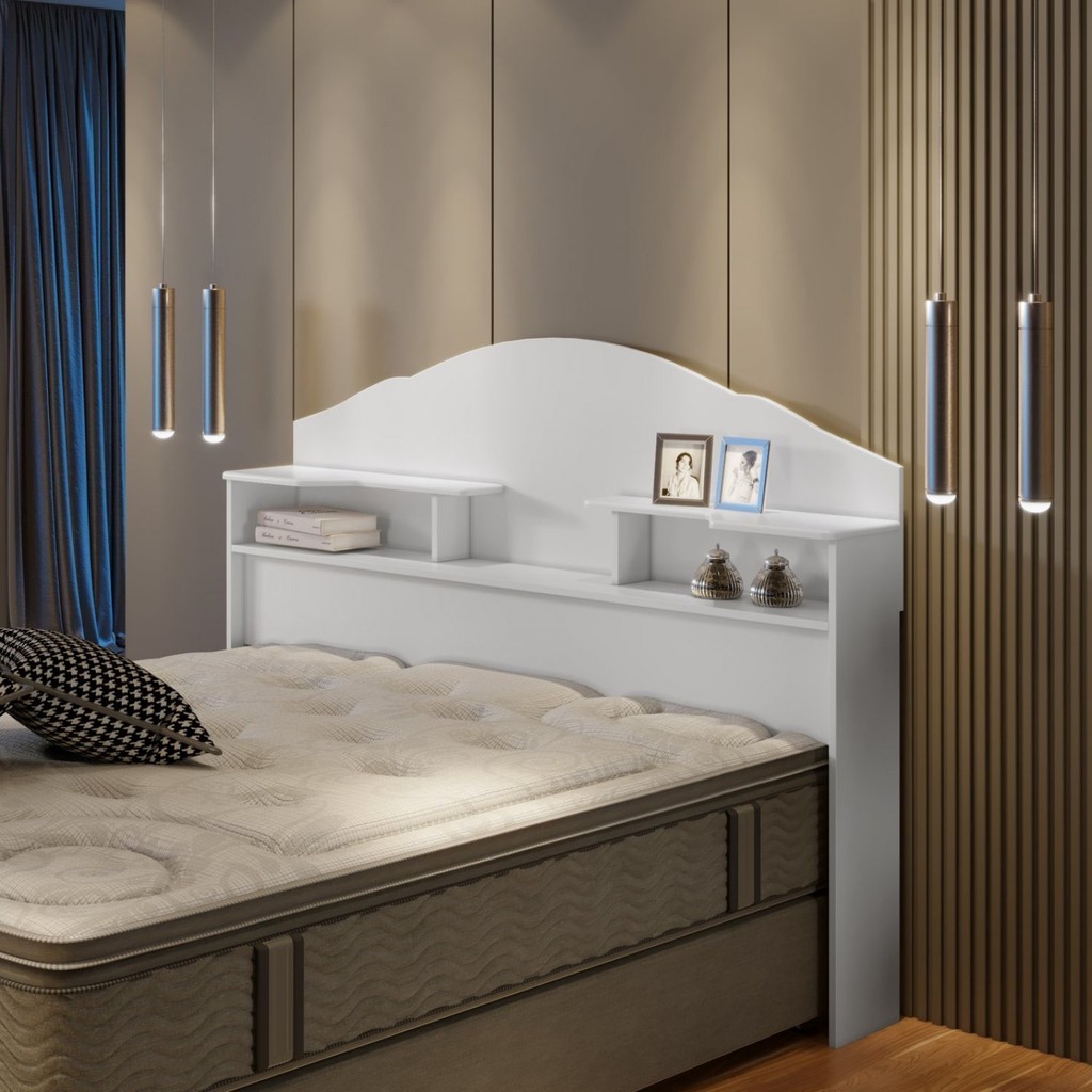 Cabeceira para Cama Box Casal com 2 Nichos Evelyn  Branco em Oferta na Shopee