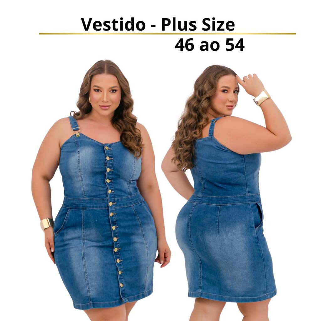 Vestido Jeans Feminino Plus Size Com Botões Frontais e Fivela com lycra em Oferta na Shopee