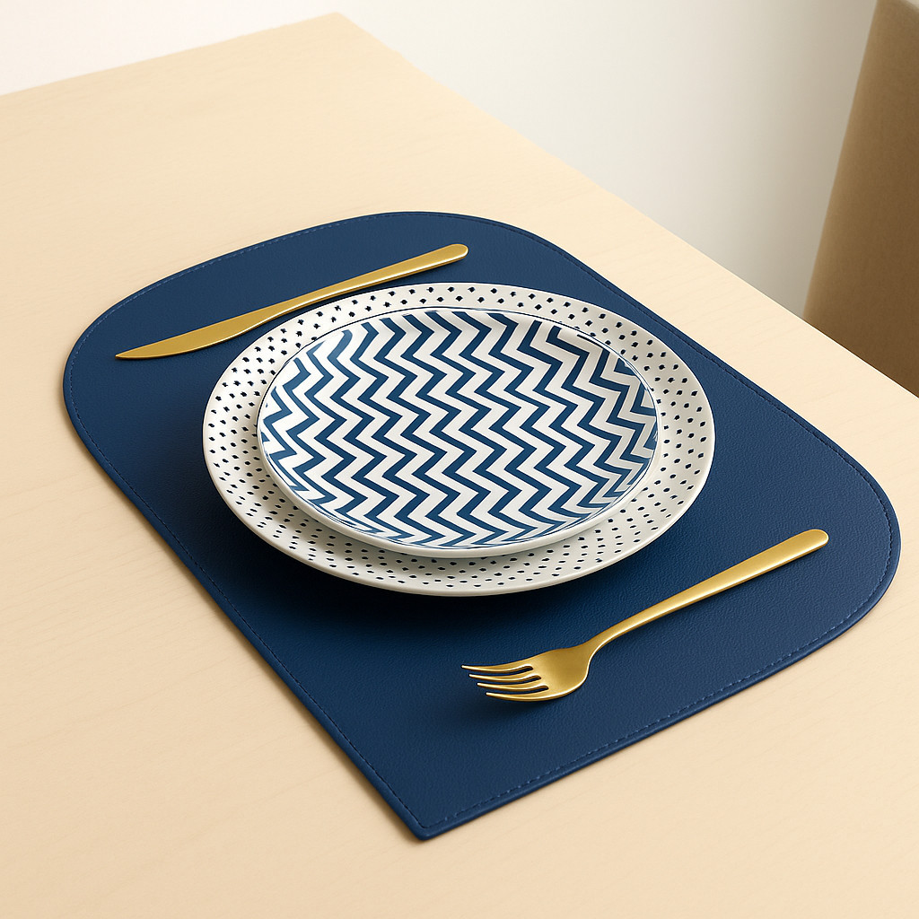 Jogo Americano Dupla Face Souplast Orgânico para Mesa Posta Jantar Moderno Azul Verde Bege Caramelo