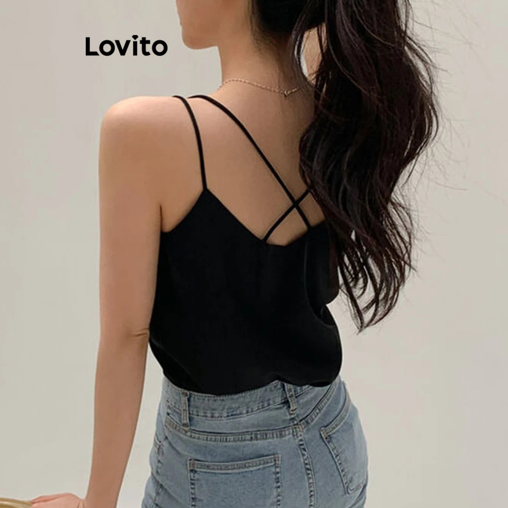 Detalhes do Lovito Regata Casual Lisa Cruzada Regata Básica Para Mulheres L80ED132 (Multicolorido)