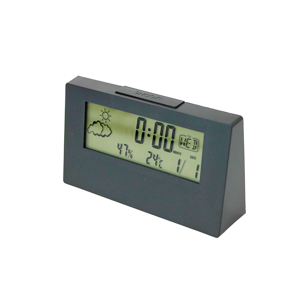 Relógio Digital De Mesa Preto Com Calendário E Termômetro