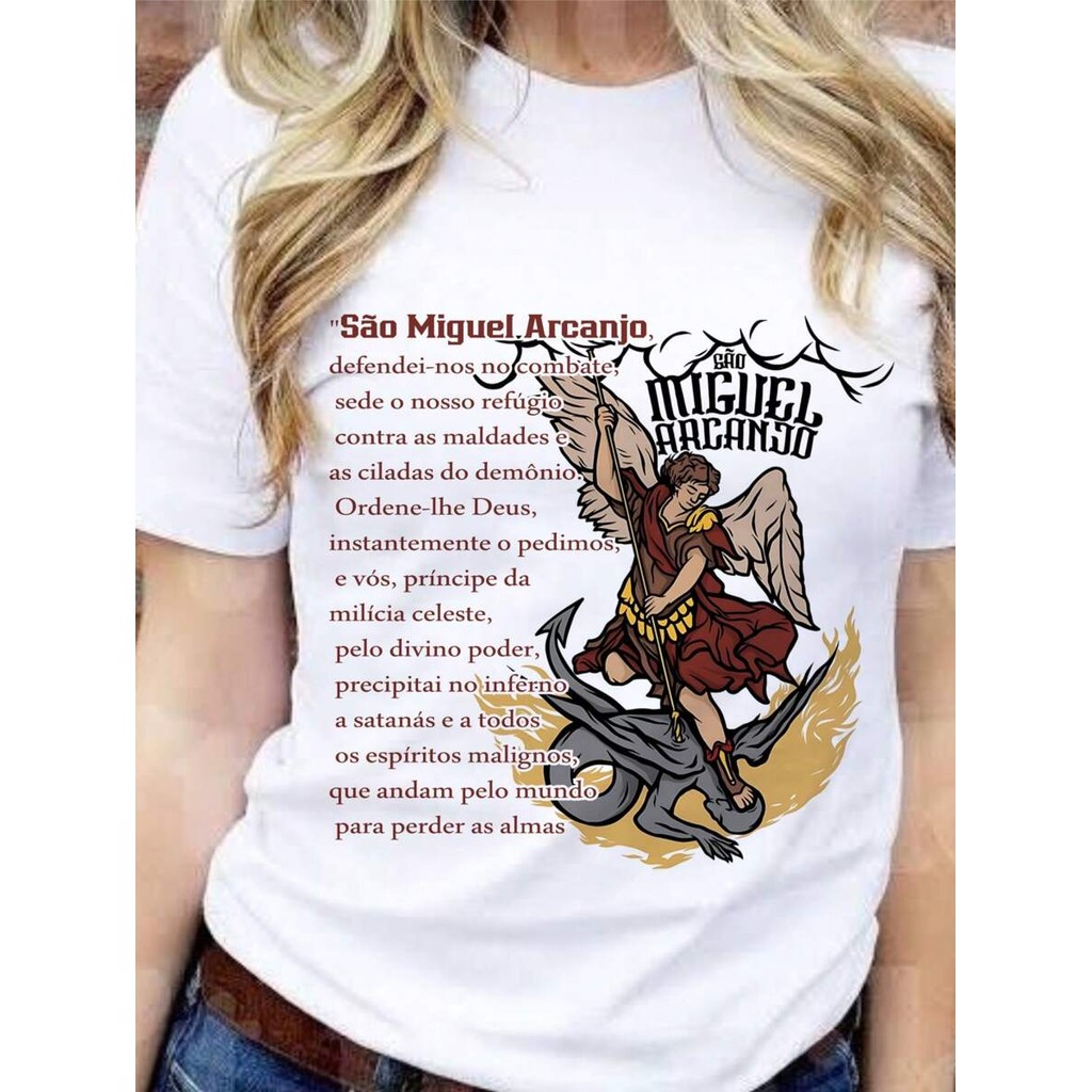 Blusa camiseta feminina SAO MIGUEL ARCANJO  crista igreja CATÓLICA oraçao  jesus gospel t shirt  plus size
