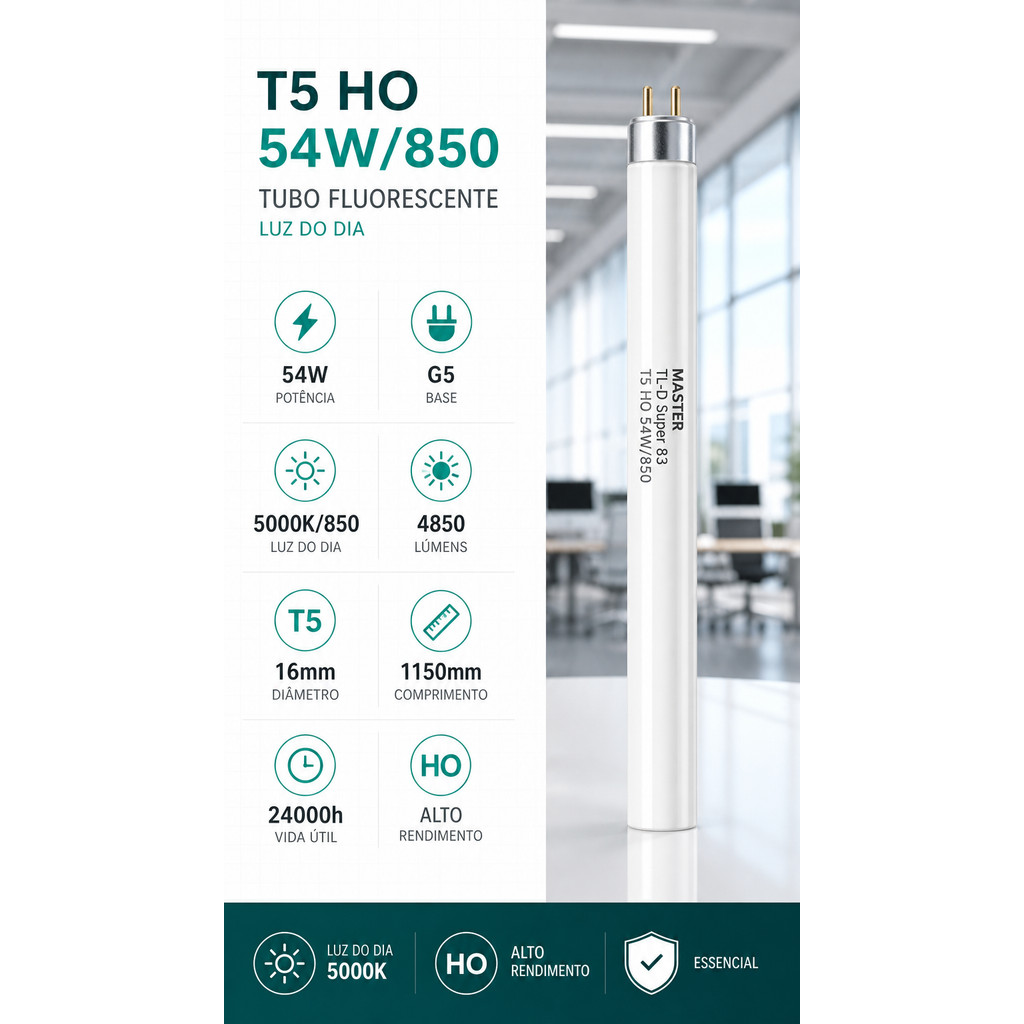 LAMPADA TUBULAR T5 HO 54W PHILIPS 5000K TL5 ESSENTIAL SUPER 80