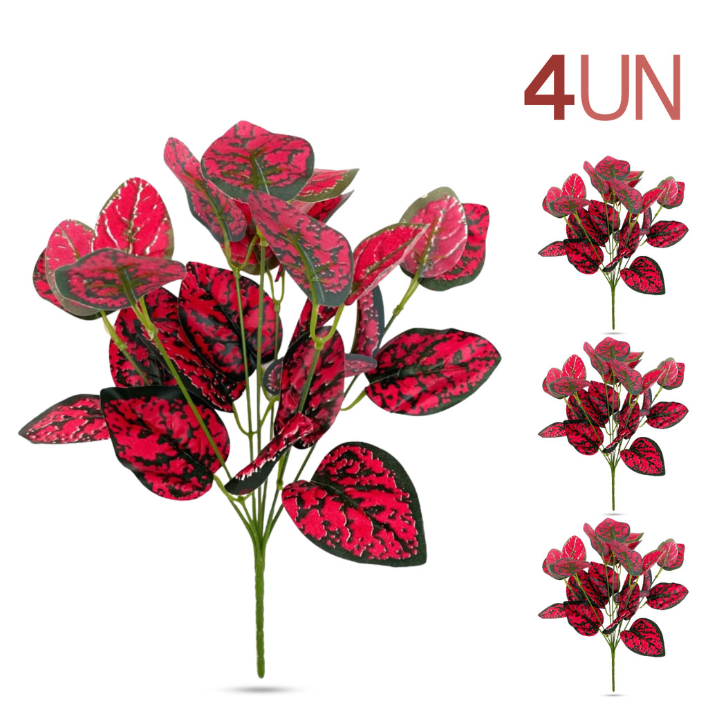 Planta Artificial Decoração Folhagem Coloridas Para Sala Realista Confete Vermelho