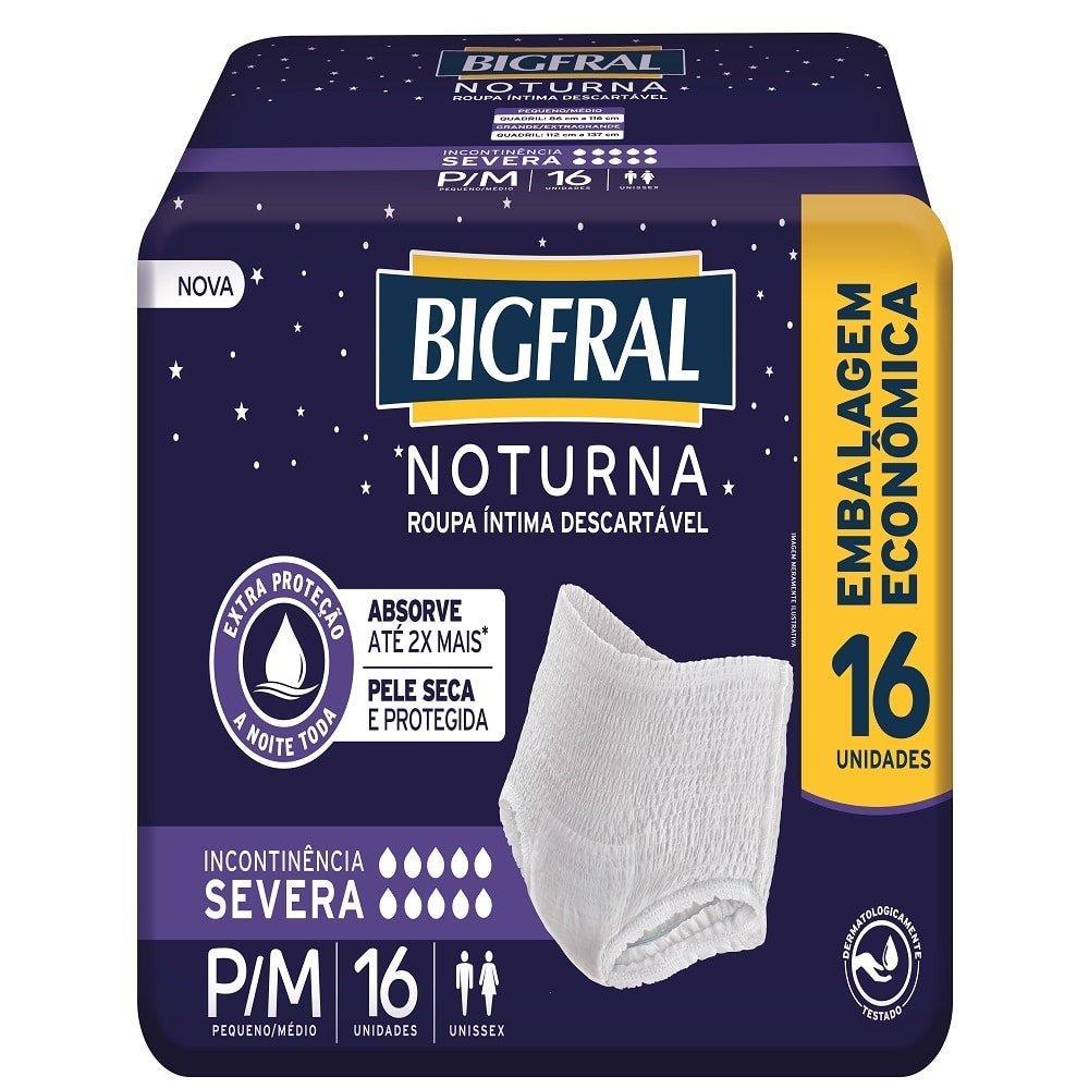 Fralda Descartável Adulto Bigfral Roupa Íntima Noturna Tamanho P/M - 4 Pacotes com 16 Fraldas - Total 64 Tiras
