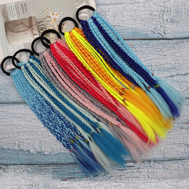 Peruca curta crianças tranças gradiente três fios colorido cabelo pequenas tranças círculo tranças gradiente rabo de cav